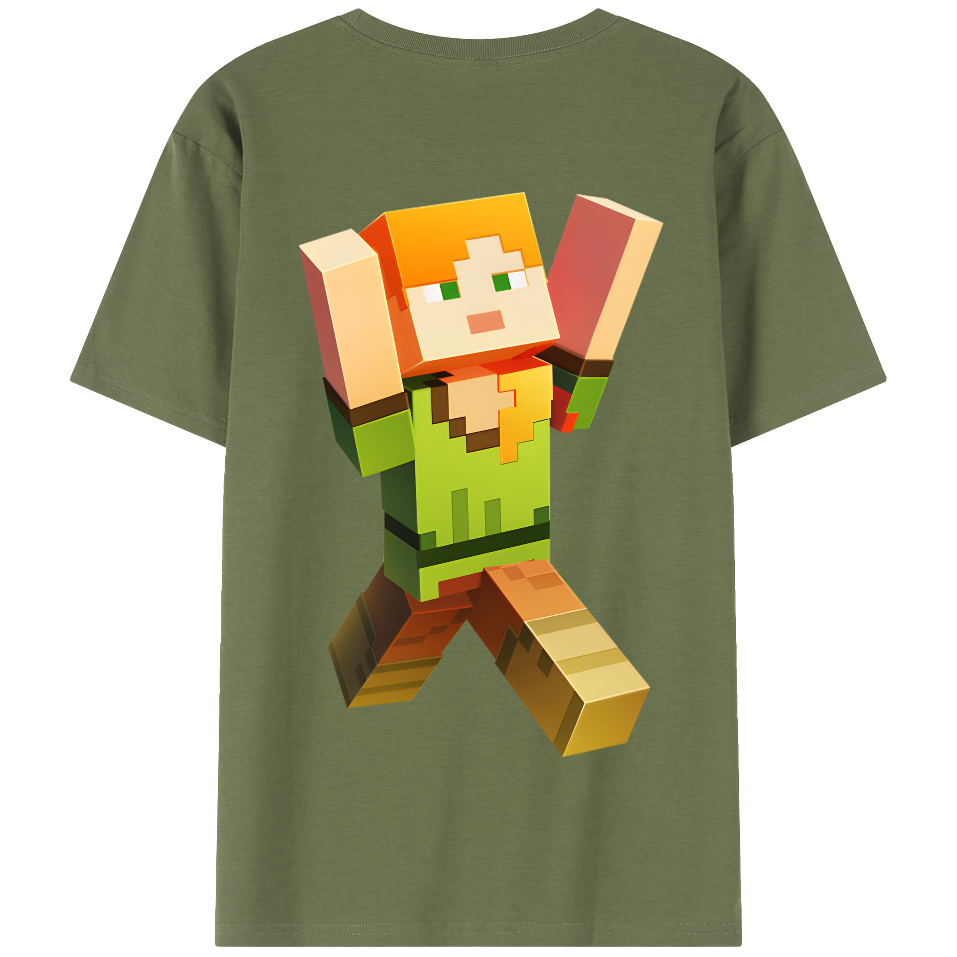 （画像用） マインクラフト ブロックの世界 Minecraft MC Block world 綿100％半袖Tシャツ（背面プリント）